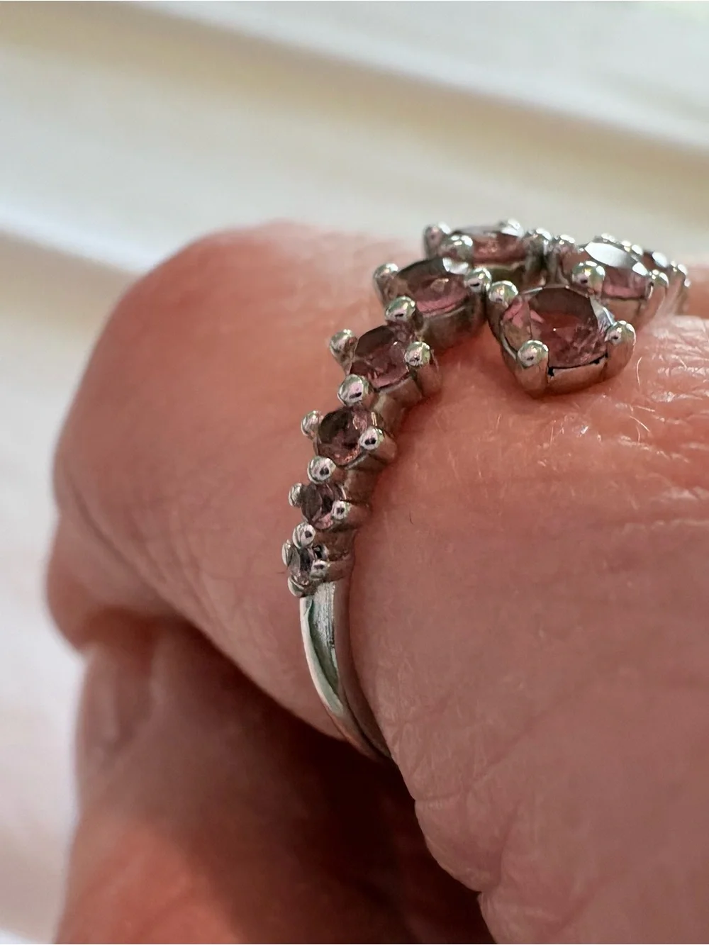 Sterling Silver Pink Gemstone Multi-Cluster Ring